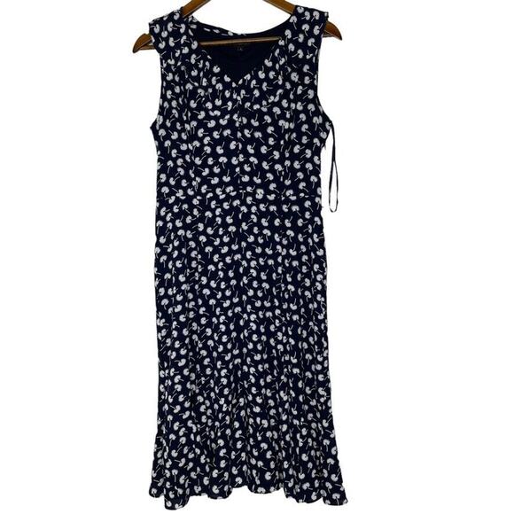 Talbots Navy Blue White Floral Print Sleeveless Fit Flare Dress Size 8 Women - Picture 1 of 6